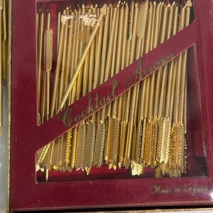 Vintage 1960s English Gold Cocktail Arrow Picks – Made in England Barware Decor